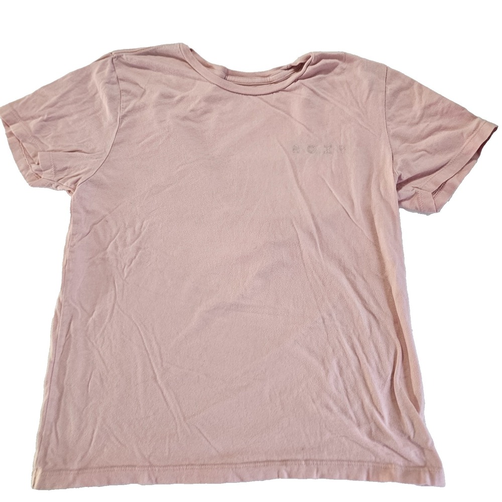 Roxy Womens Pink Graphic Tee Large Palm Tree Short Sleeve Crew Neck T Shirt
